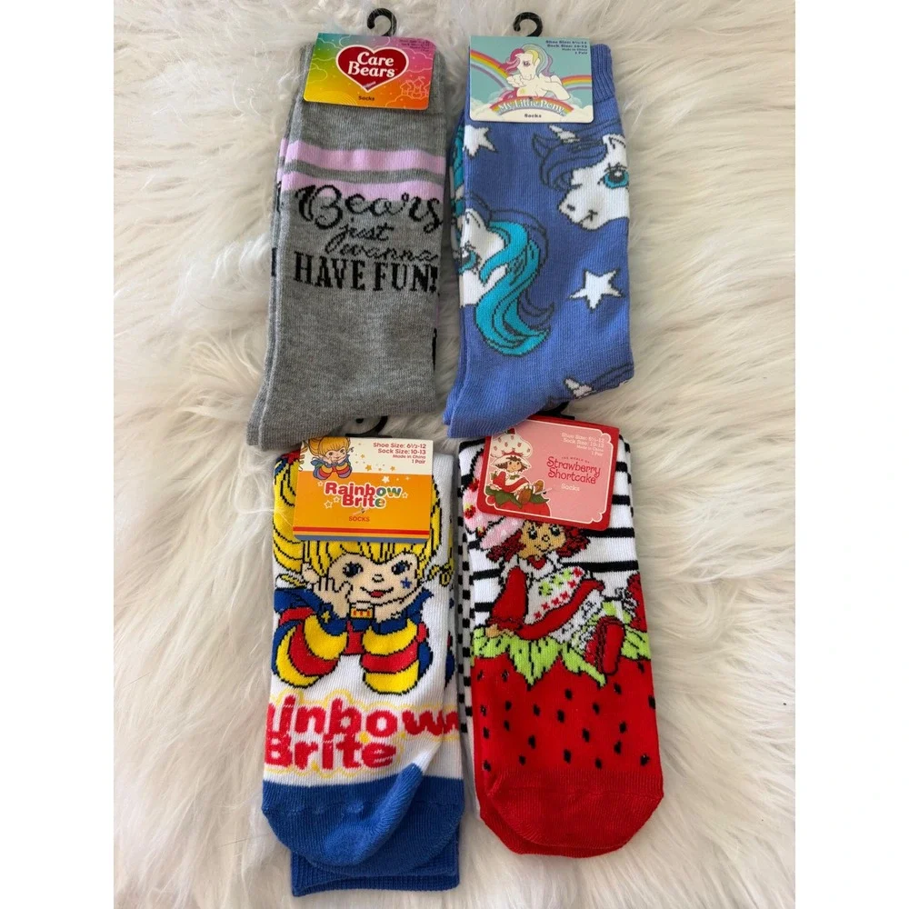 Care Bears My Little Pony Rainbow Brite Strawberry Shortcake Socks 4 Pair Bundle